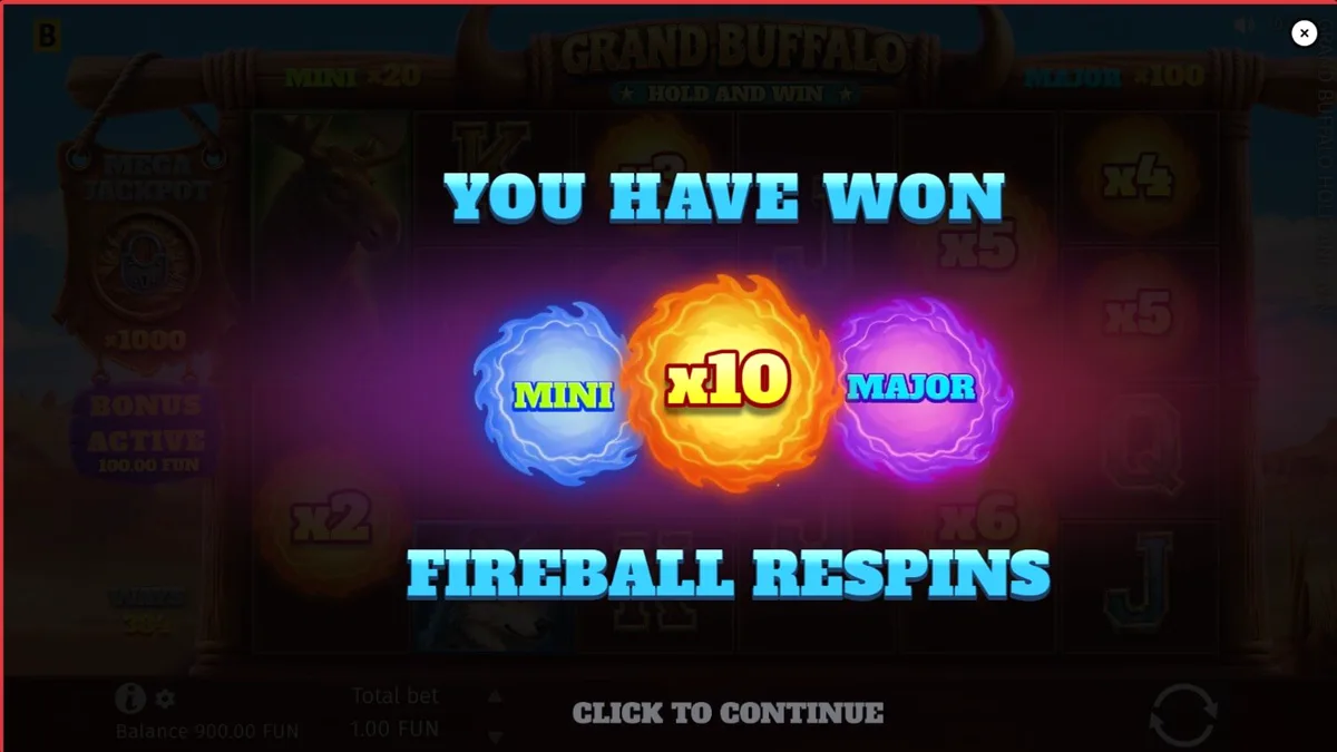 Interface do jogo de slot Grand Buffalo Hold & Win com temática de deserto e búfalos