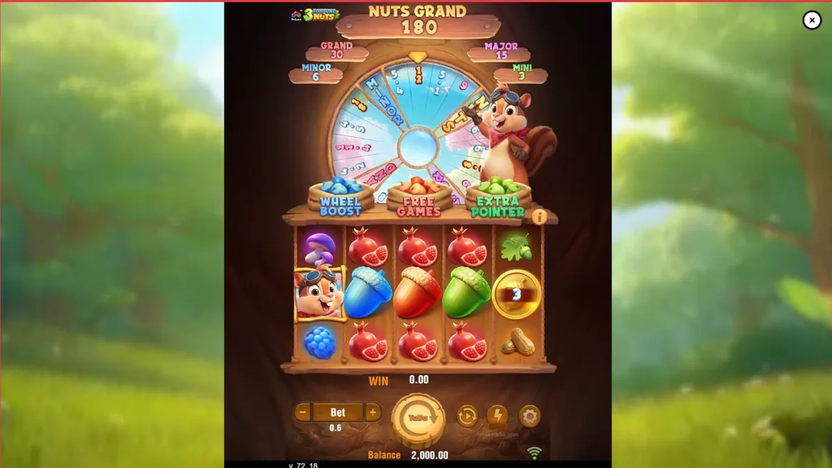 O slot 3 Fortune Nuts com tema de floresta e esquilos.